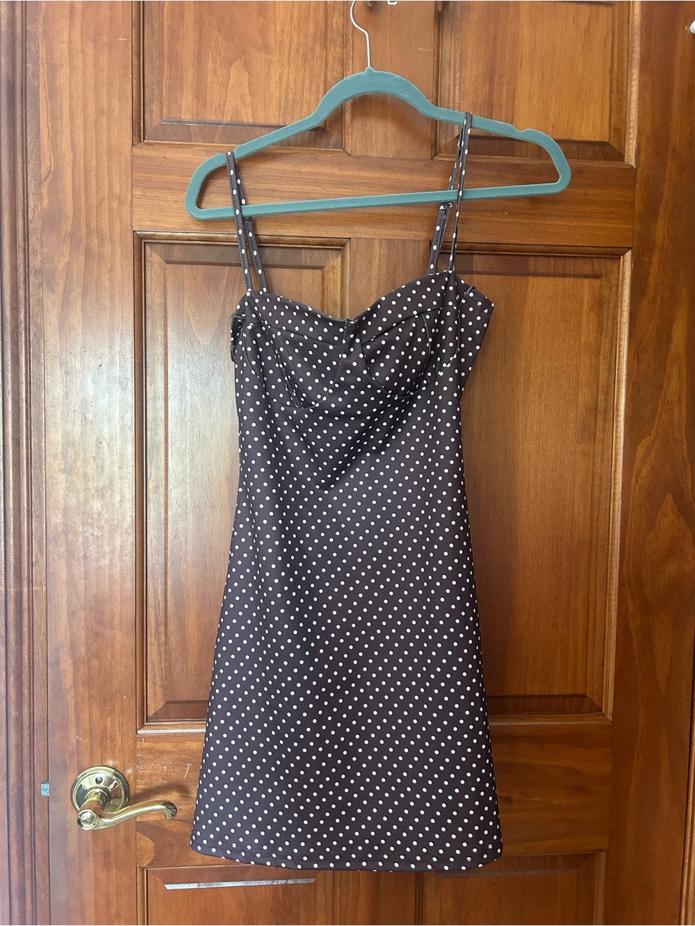 Polka Dot Brown Spaghetti Strap Dress